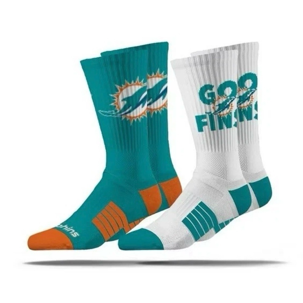 NFL Miami Dolphins Adult 2-Pack Moisture Wicking Contour Fit Crew Socks